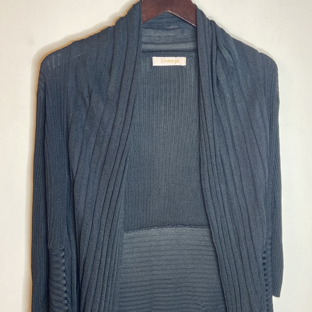 ORANGE Black Open Front Ribbed Cardigan - Picture 3 of 12